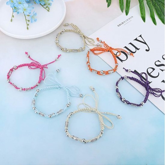 6 Pcs Summer Beach Surfer Anklet Bracelets For Women Men Adjustable Handmade Braided Rope Charms Boho String Bracelets